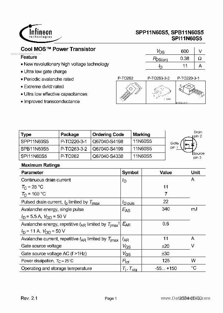11N60S5_1337047.PDF Datasheet
