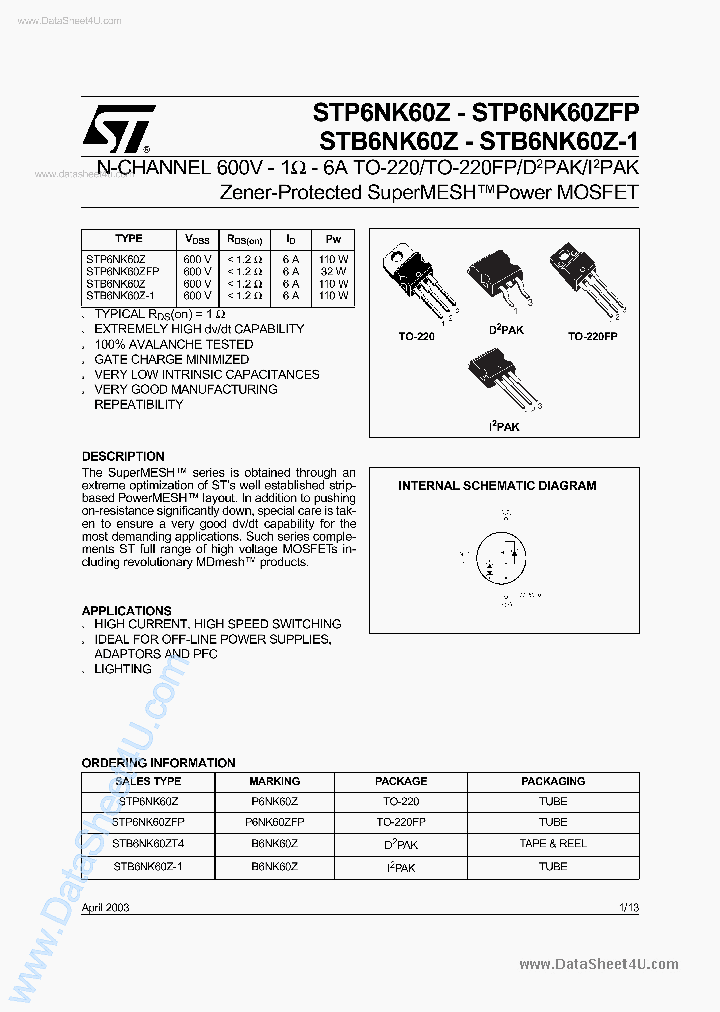 P6NK60ZPF_1398276.PDF Datasheet