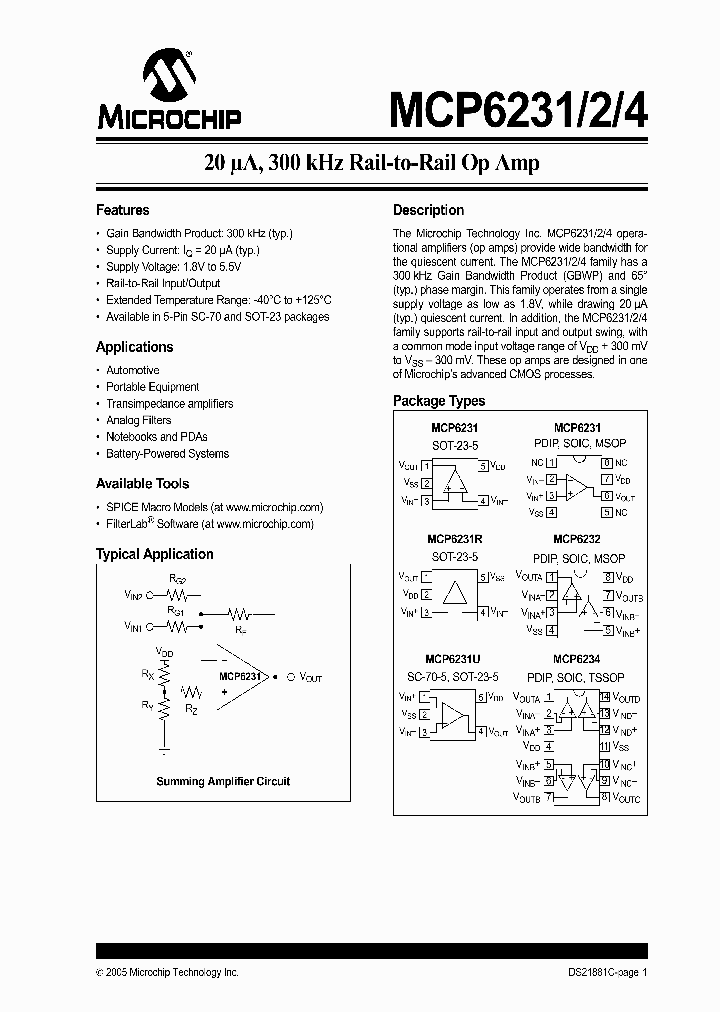 MCP6231_1533411.PDF Datasheet
