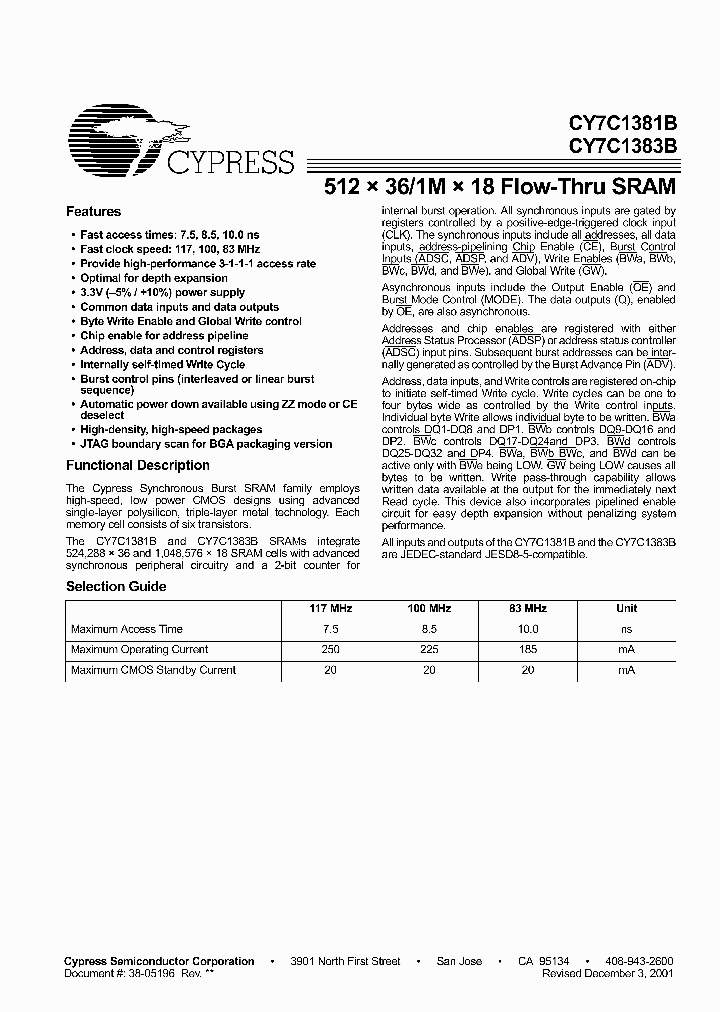 CY7C1383B-83BGC_870149.PDF Datasheet