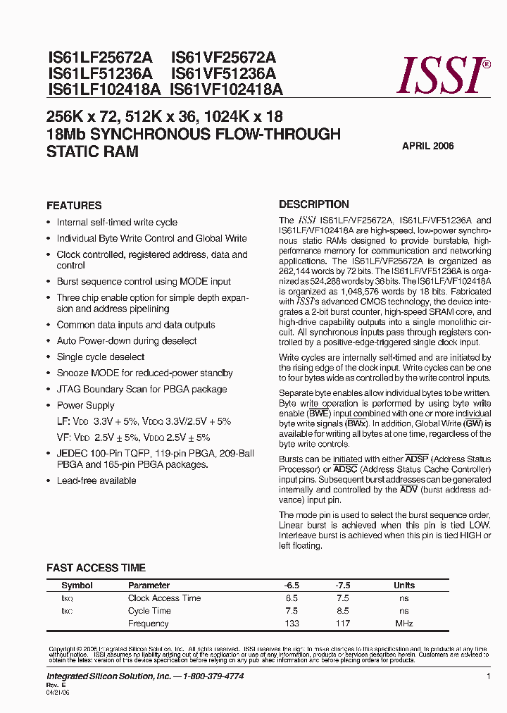 IS61LF25672A-65B1I_873764.PDF Datasheet