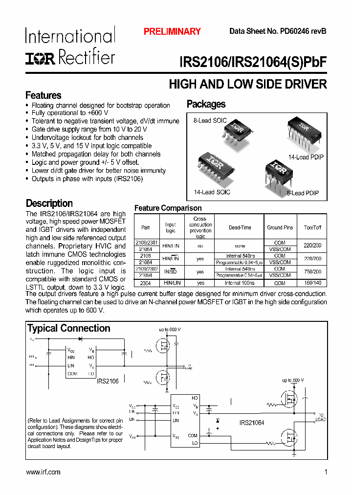 IRS21064SPBF_1564509.PDF Datasheet