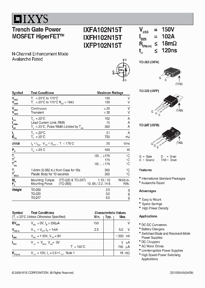IXFP102N15T_1582075.PDF Datasheet