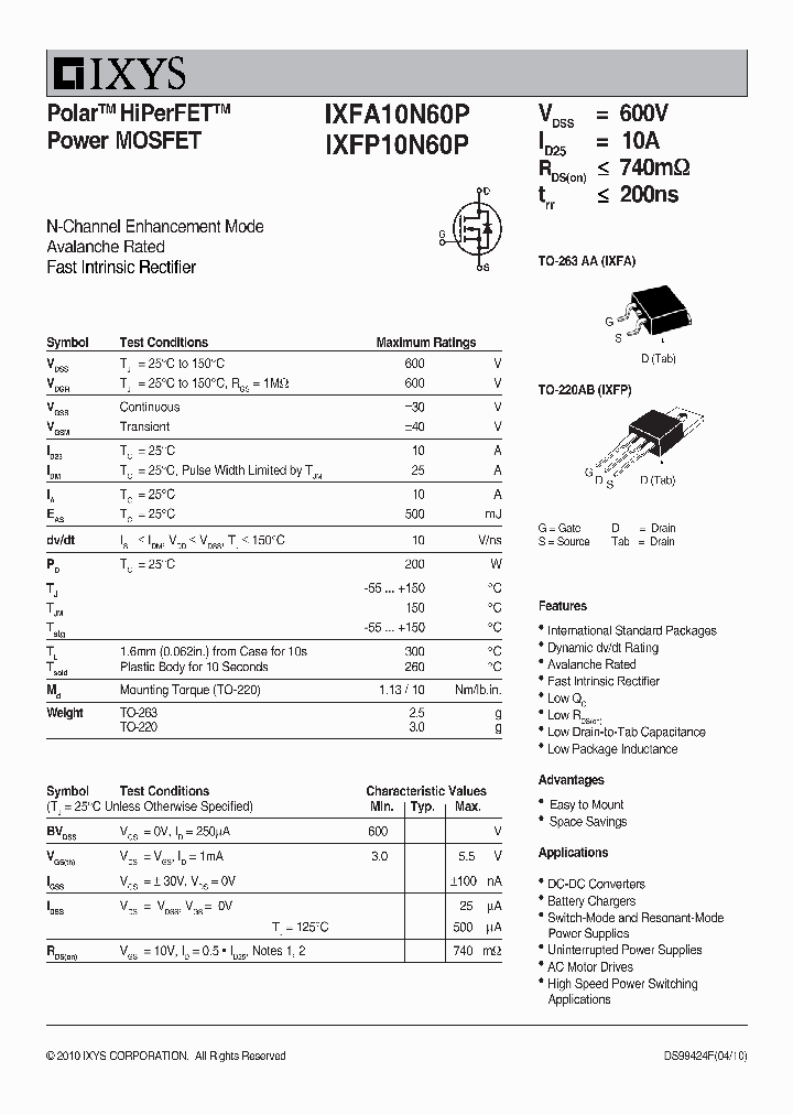 IXFP10N60P_1582076.PDF Datasheet