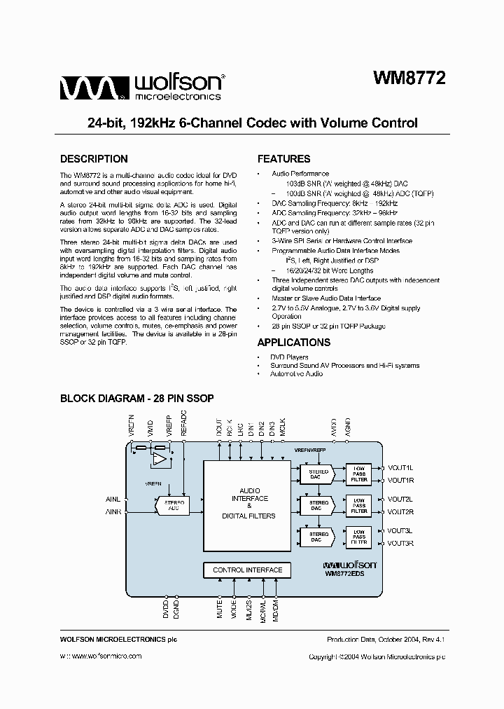 WM8772SEFTRV_912664.PDF Datasheet