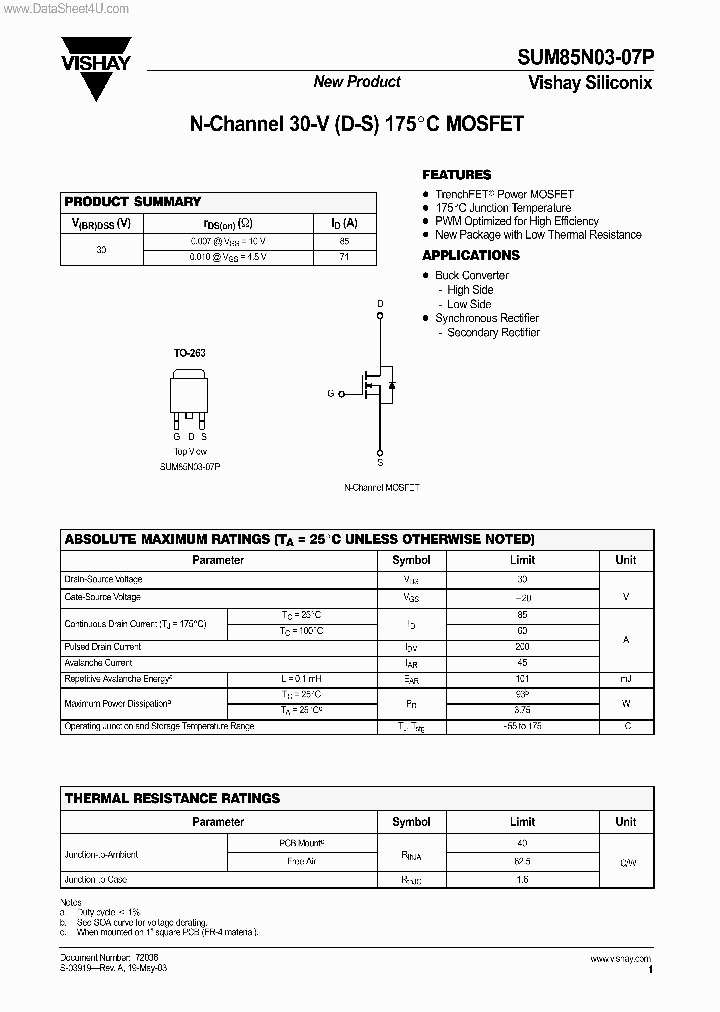 SUM85N03-07P_1587431.PDF Datasheet