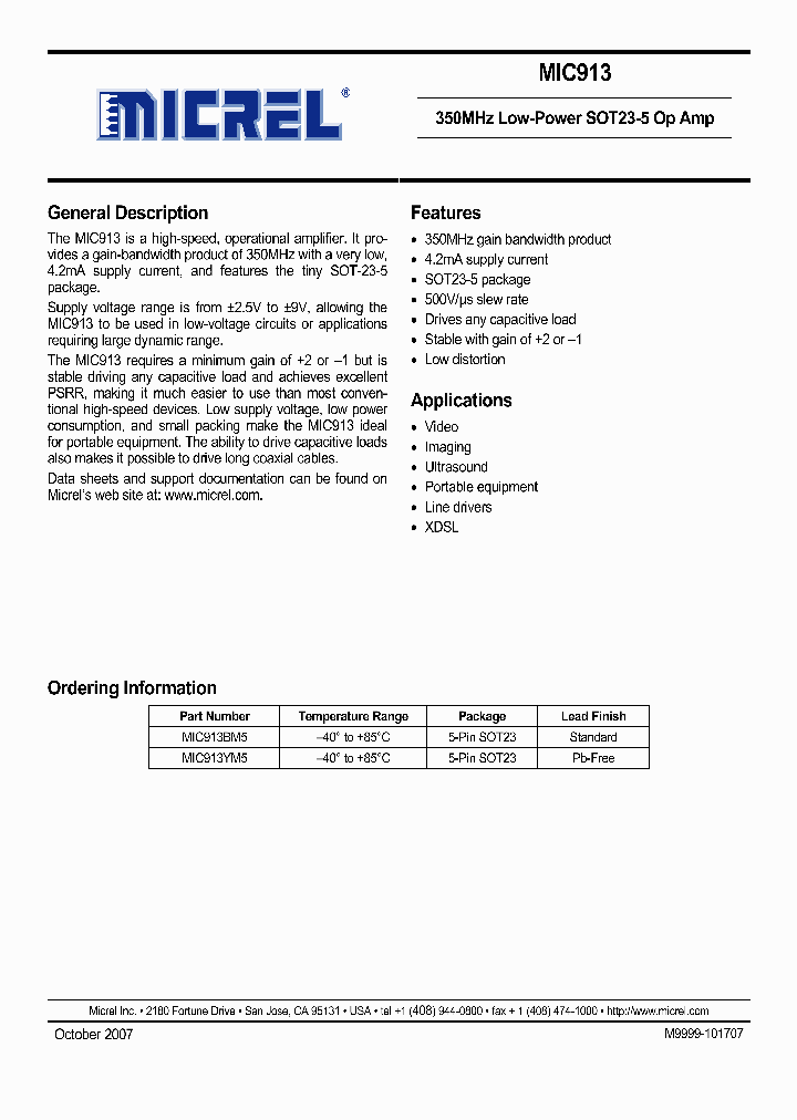 MIC913YM5_1590602.PDF Datasheet