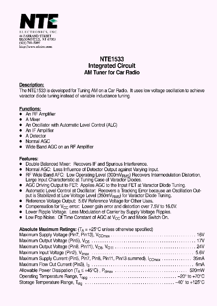NTE1533_1592787.PDF Datasheet