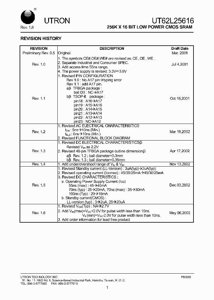 UT62L25616_914667.PDF Datasheet