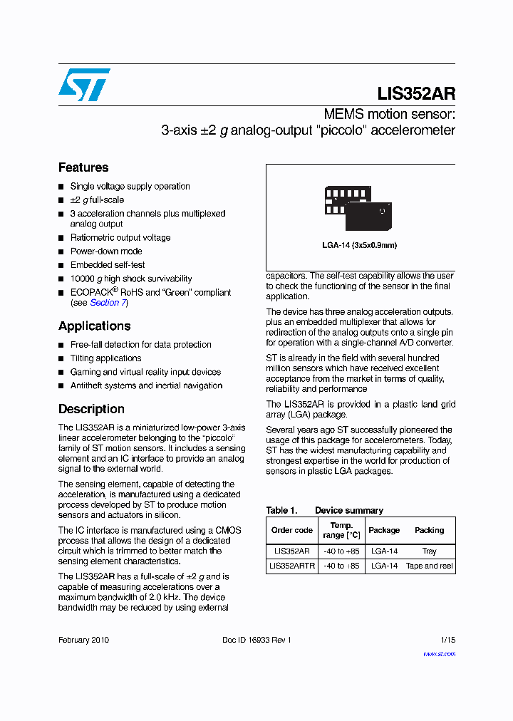 LIS352ARTR_926076.PDF Datasheet