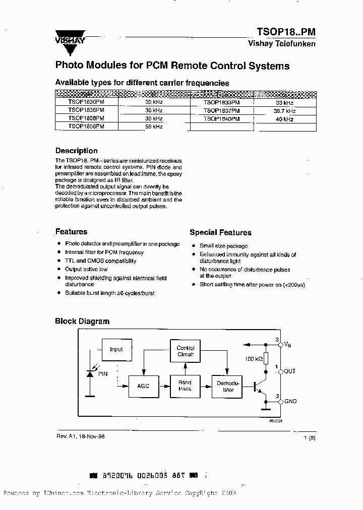 TSOP1833PM_1004788.PDF Datasheet