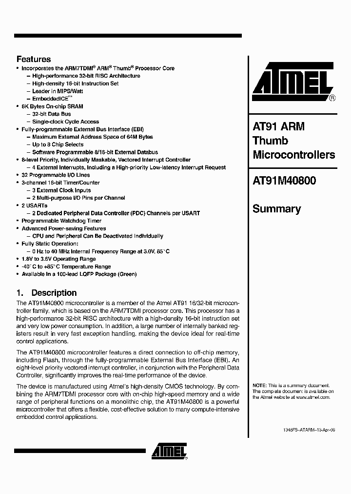 AT91M40800-33AU_1017605.PDF Datasheet
