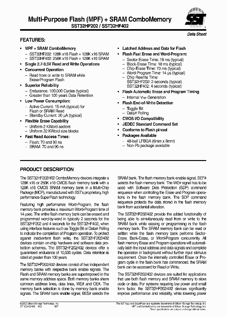 SST32HF202-70-4C-L3K_1019597.PDF Datasheet