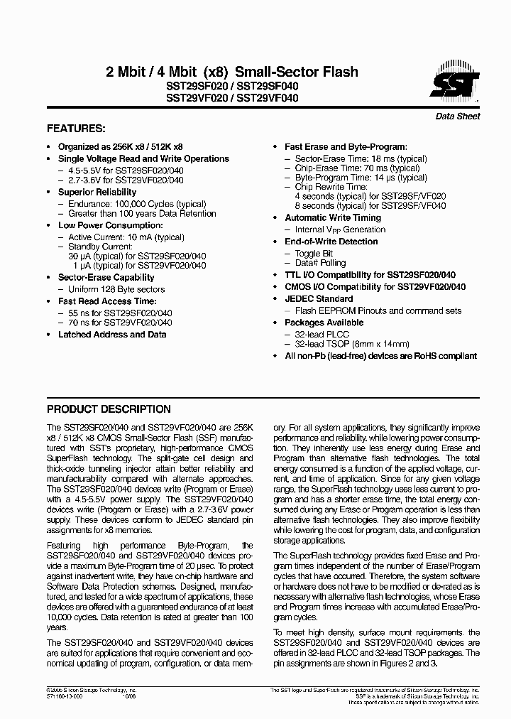 SST29SF020-55-4C-NHE_1020487.PDF Datasheet
