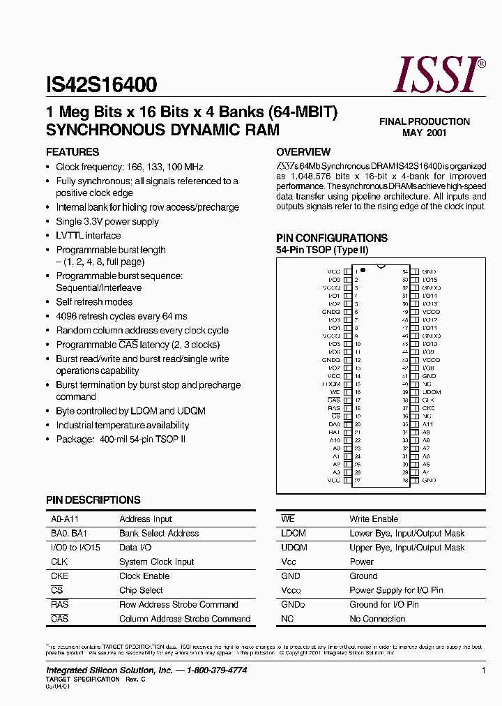IS42S16400-7T_1022505.PDF Datasheet