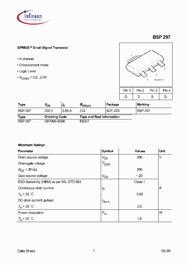 BSP297Q67000-S68_1042958.PDF Datasheet
