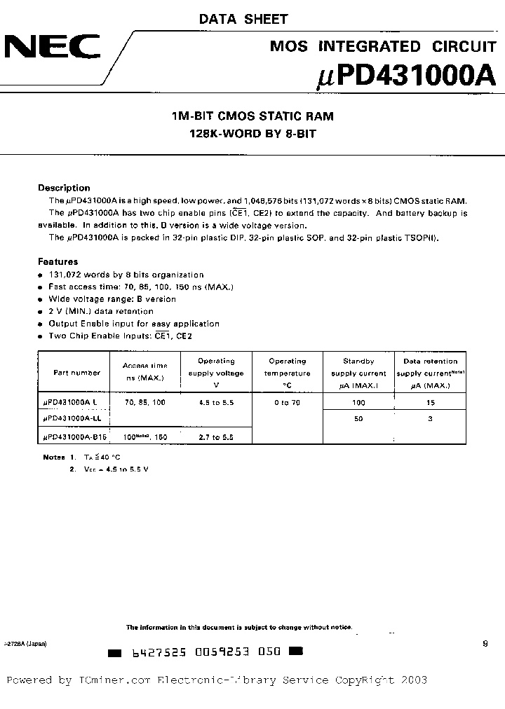 UPD431000AGW-10LL_1052662.PDF Datasheet