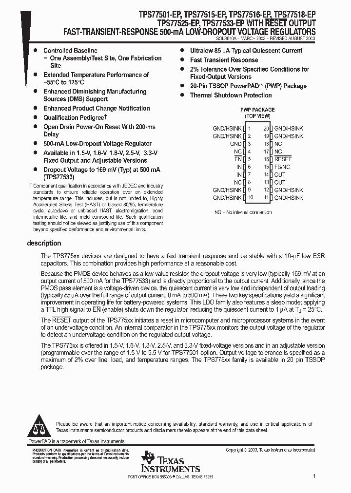 TPS77525-EP_1083395.PDF Datasheet