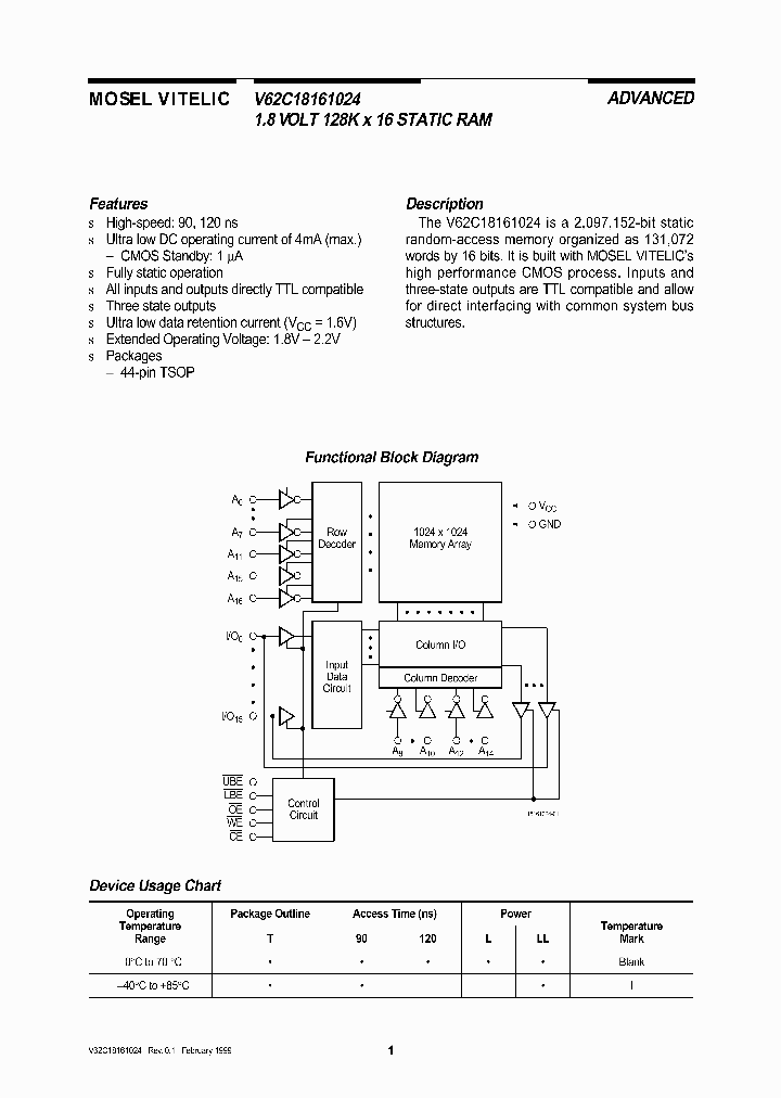 V62C18161024_1091180.PDF Datasheet