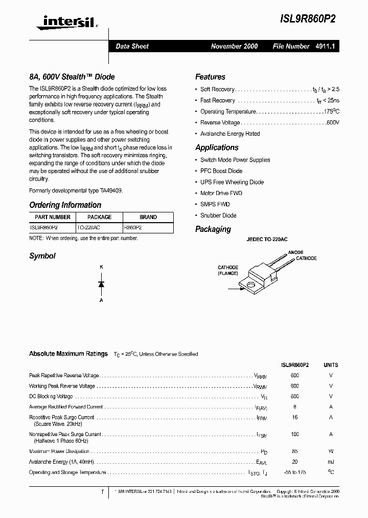 ISL9R860P2_1086689.PDF Datasheet