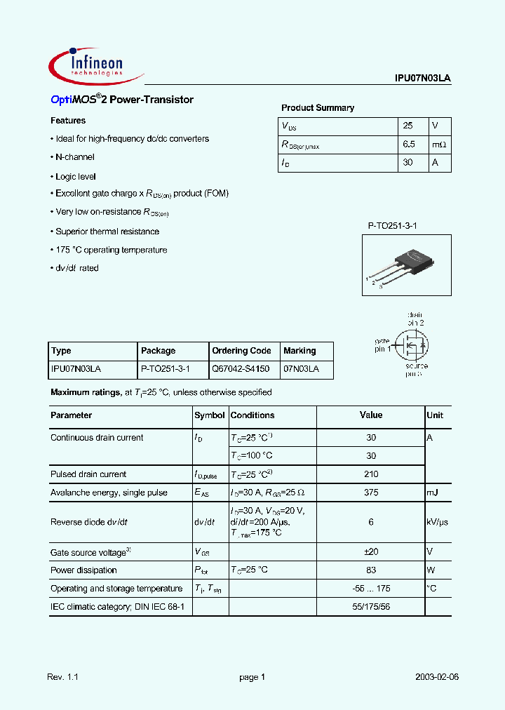 IPU07N03LA_1120307.PDF Datasheet