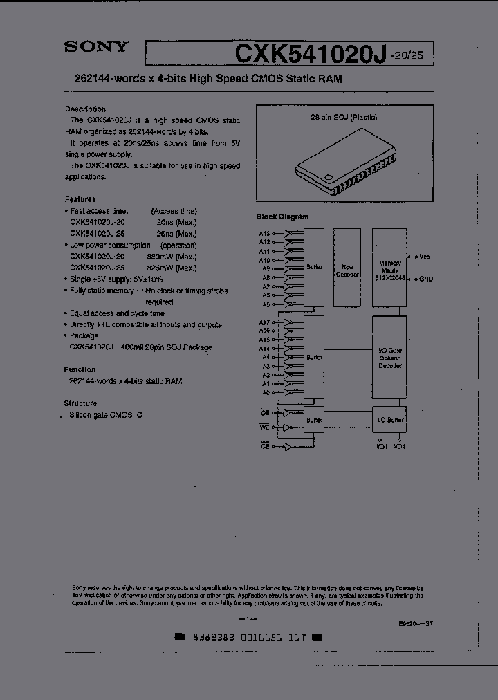 CXK541020J-25_1135285.PDF Datasheet