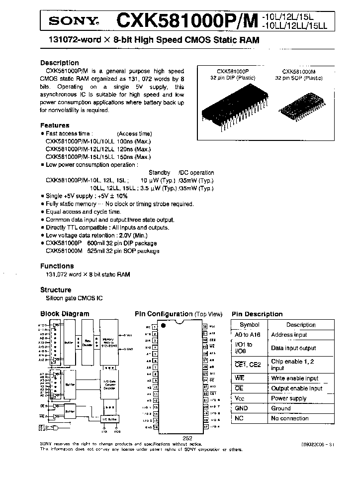 CXK581000PM-10L12L15L10LL12LL15LL_1136229.PDF Datasheet