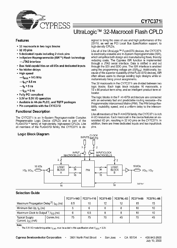 CY7C371I-110AC_1195386.PDF Datasheet
