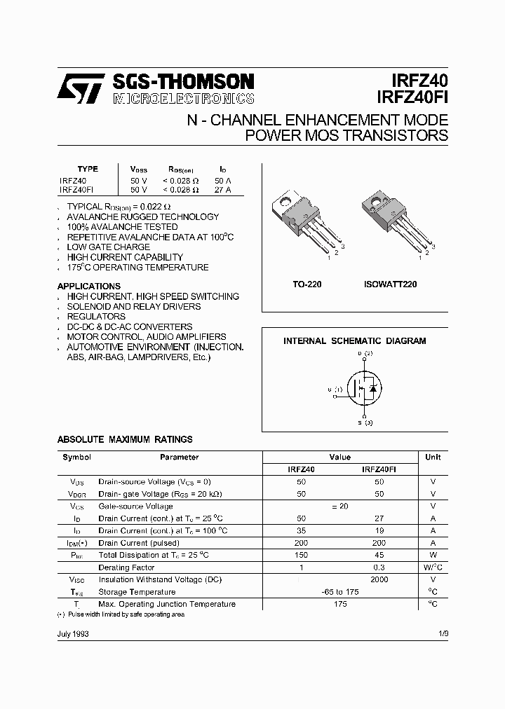 IRFZ40_1704216.PDF Datasheet
