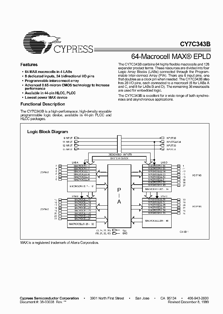 CY7C343B-30JCJI_1264742.PDF Datasheet