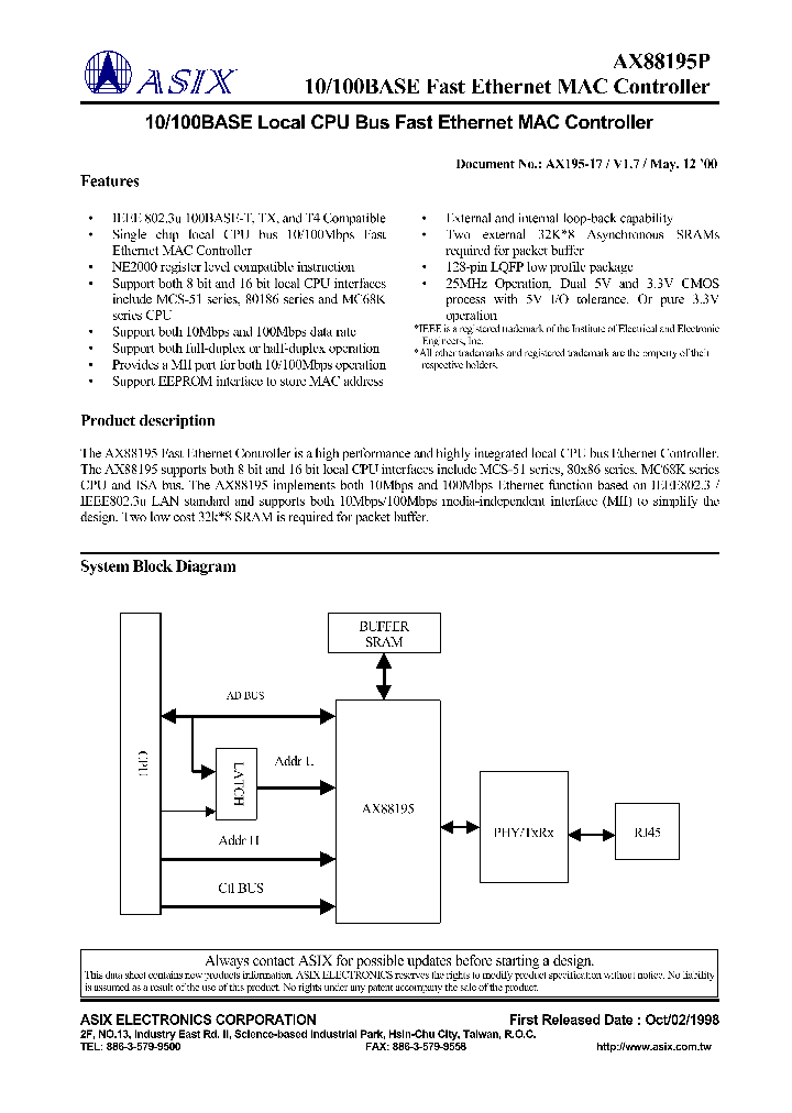 AX88195P_1266521.PDF Datasheet