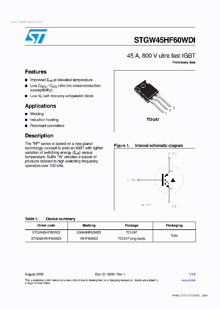 STGW45HF60WDI_1708996.PDF Datasheet