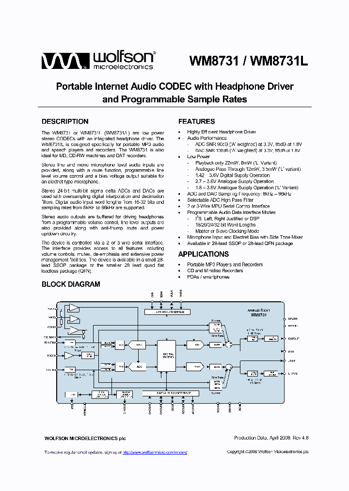 WM8731SEDSRV_1276615.PDF Datasheet