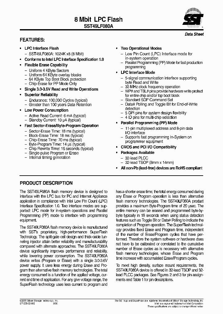 SST49LF080A-33-4C-WHE-T_1421273.PDF Datasheet