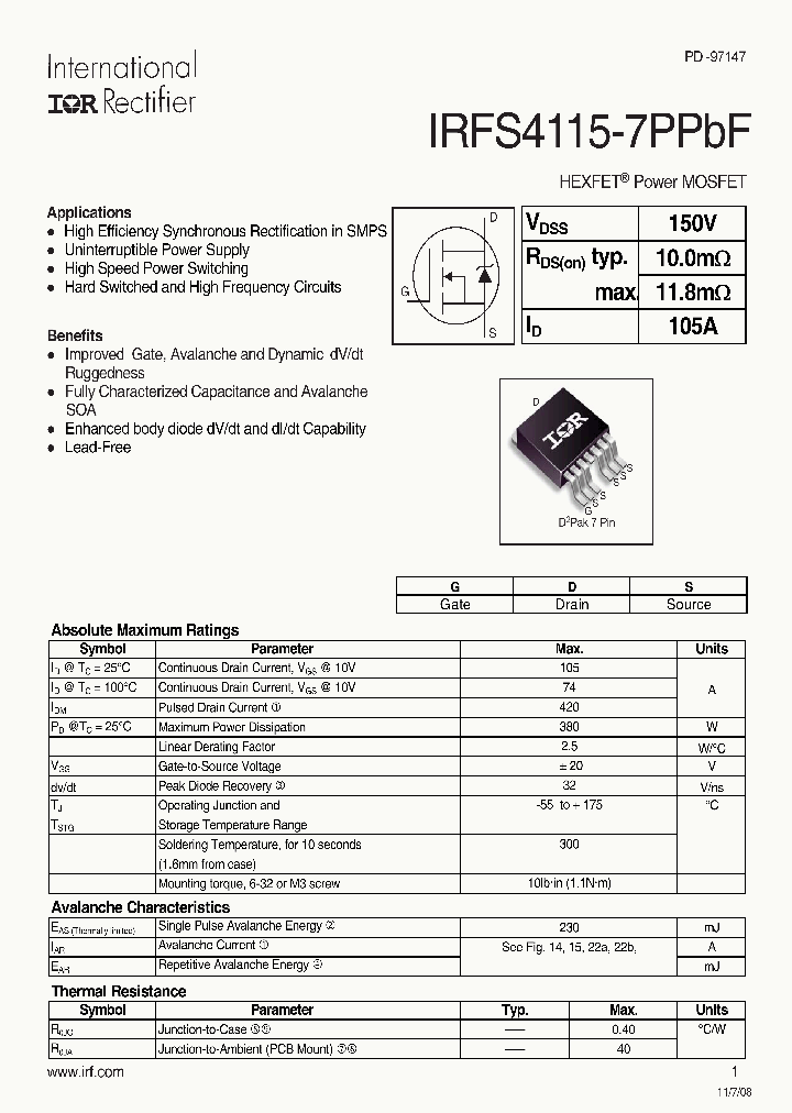 IRFS4115-7PPBF_1733294.PDF Datasheet