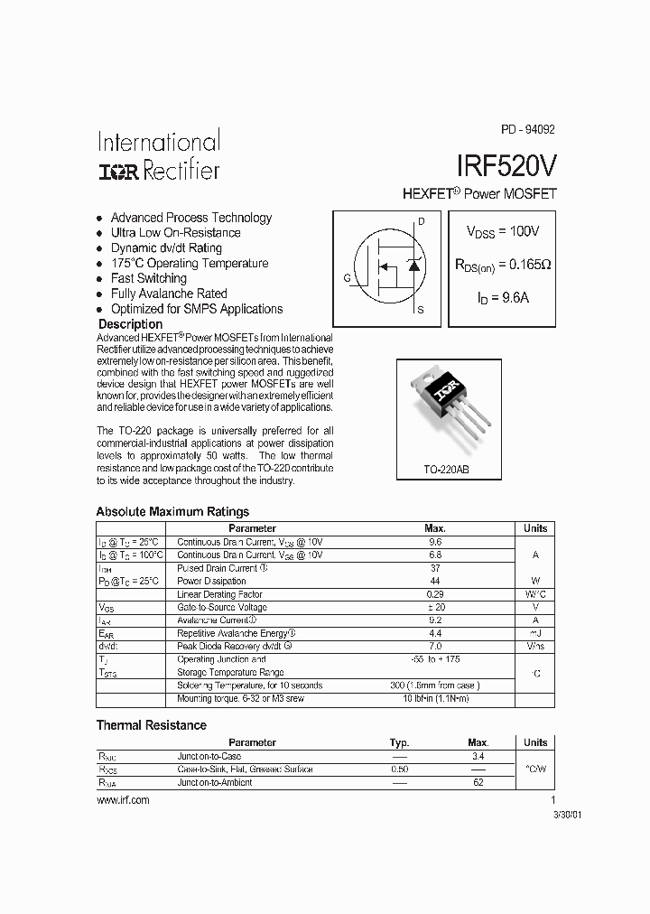 IRF520VPBF_1744035.PDF Datasheet