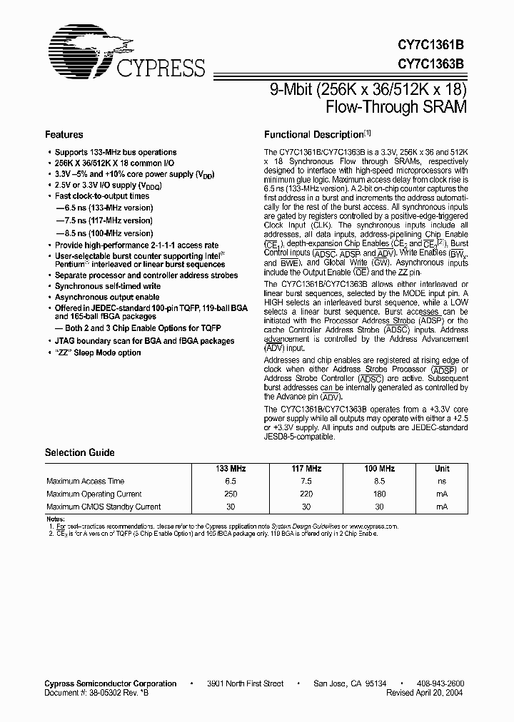 CY7C1363B-133AJC_1477609.PDF Datasheet