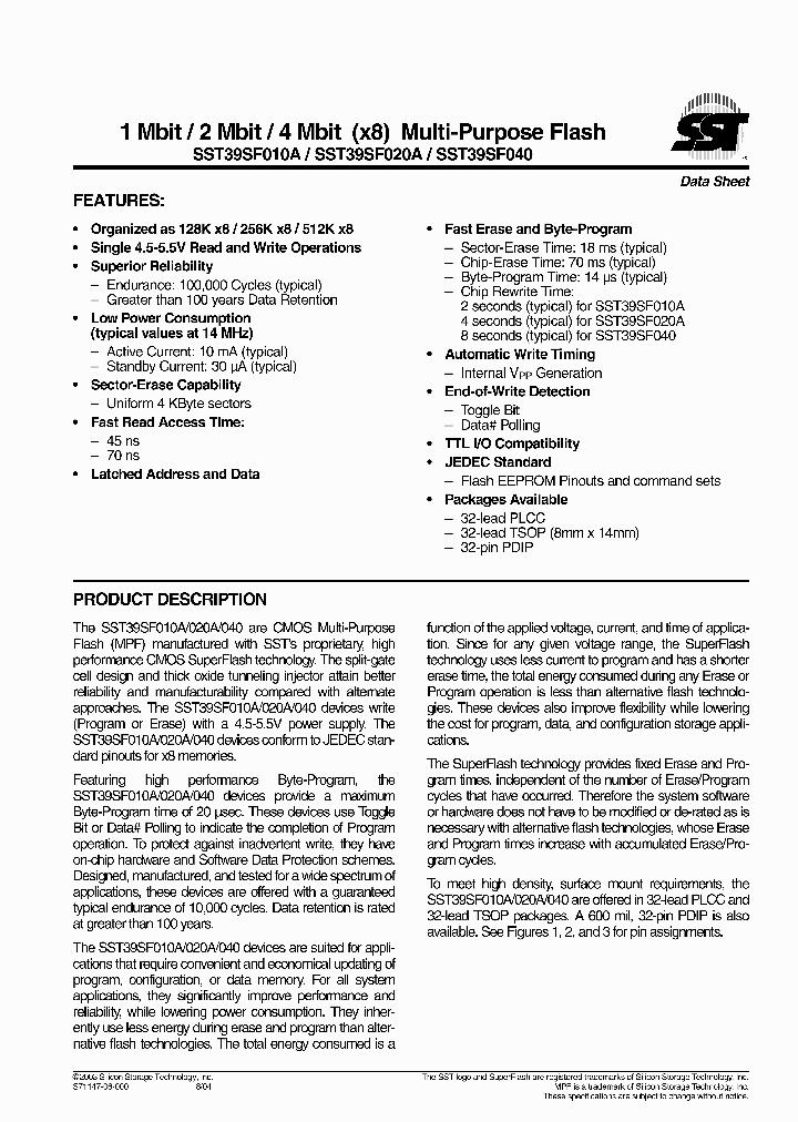 SST39SF040-70-4I-WHE_1521505.PDF Datasheet