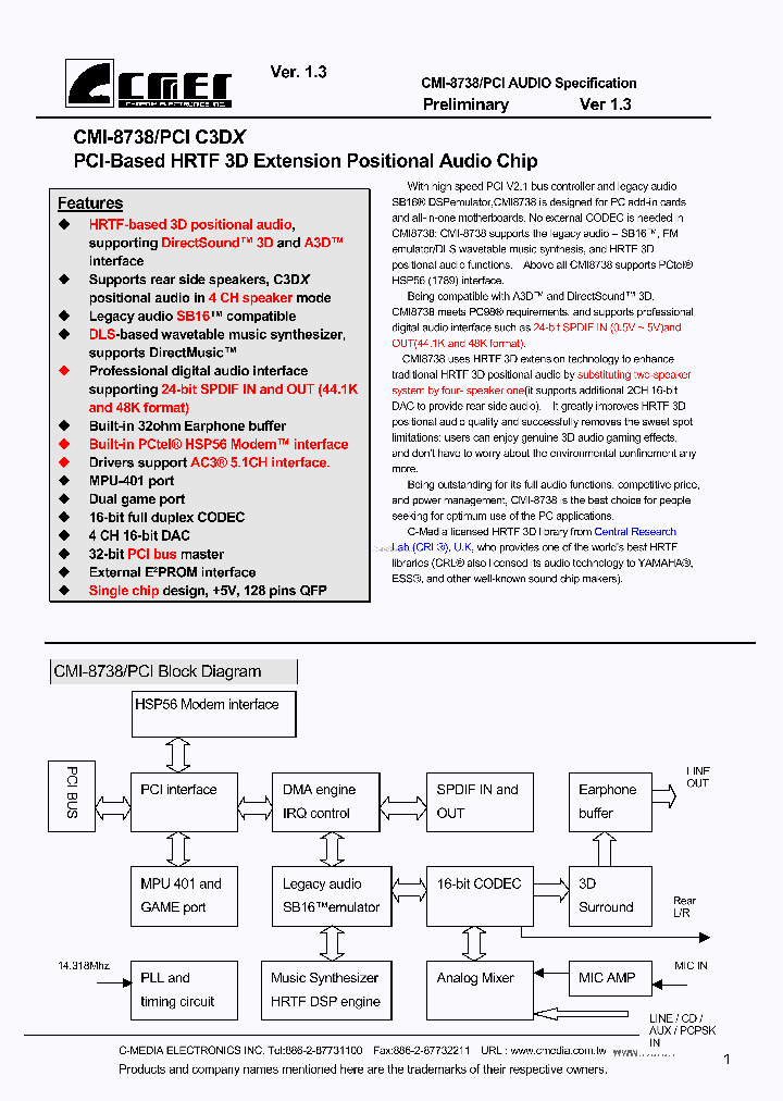 CMI-8738PCI_1793137.PDF Datasheet