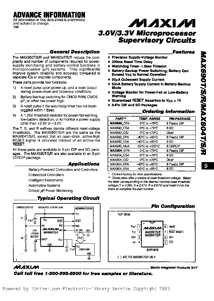 MAX690TSRMAX804TSR_1614821.PDF Datasheet