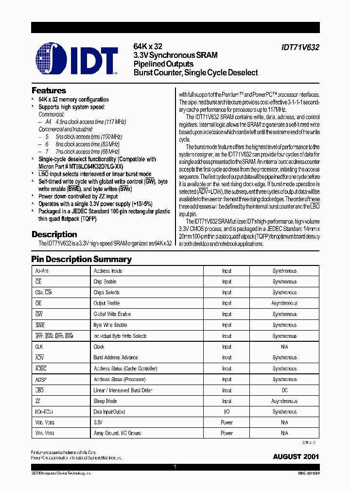 IDT71V632_1617740.PDF Datasheet