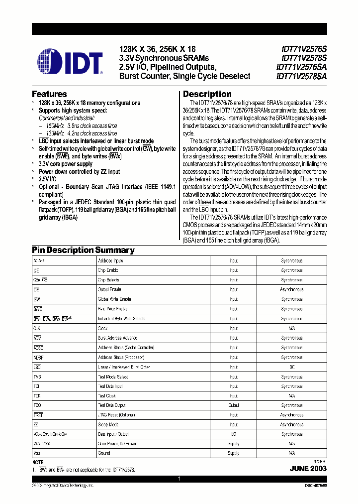 IDT71V2576S_1617754.PDF Datasheet