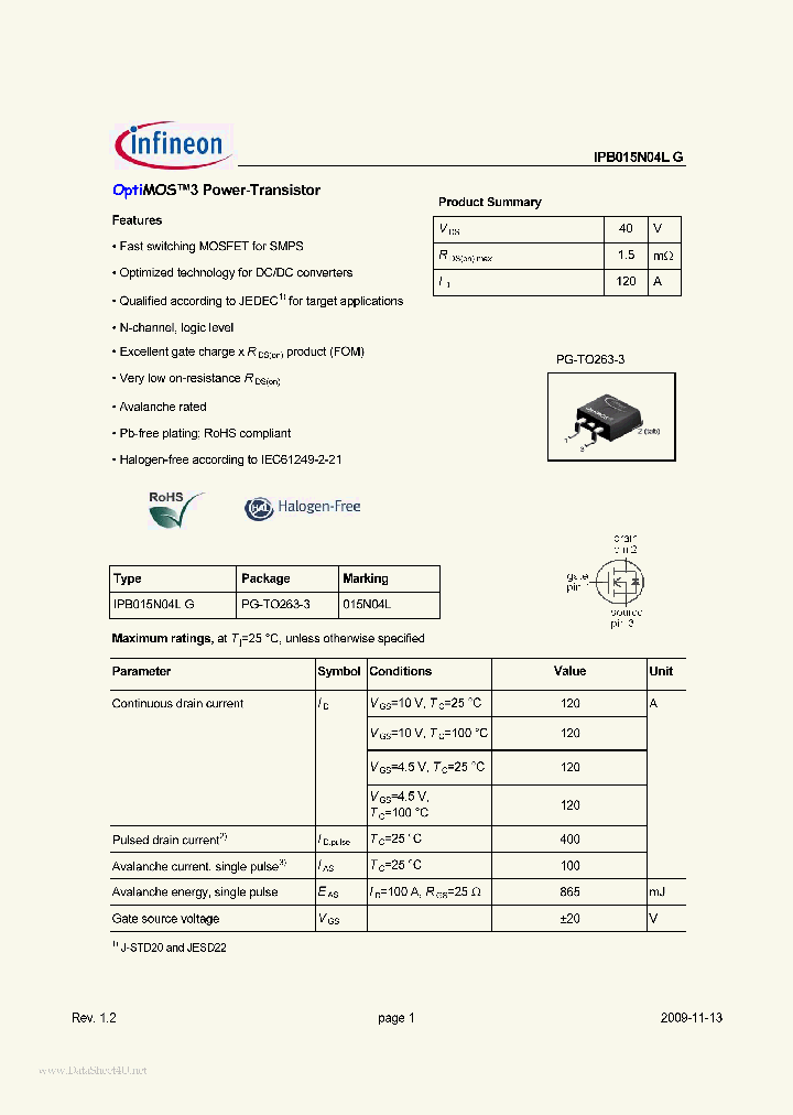 IPB015N04LG_1821440.PDF Datasheet