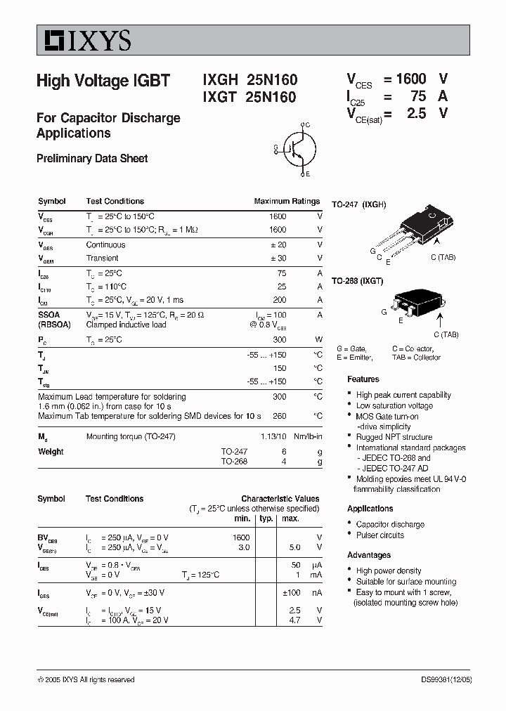 IXGH25N160_1884240.PDF Datasheet