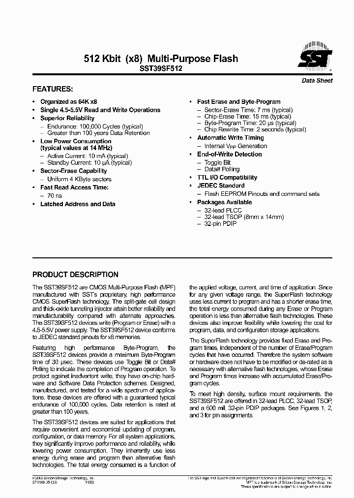 SST39SF512-70-4I-WHE_1811865.PDF Datasheet