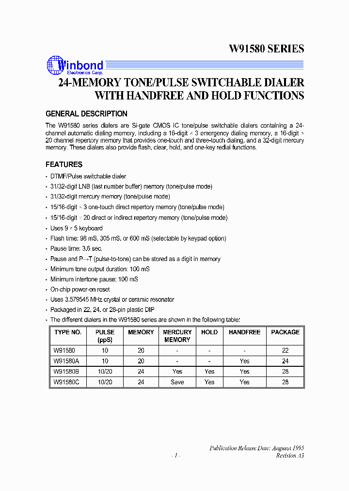W91580_1834981.PDF Datasheet