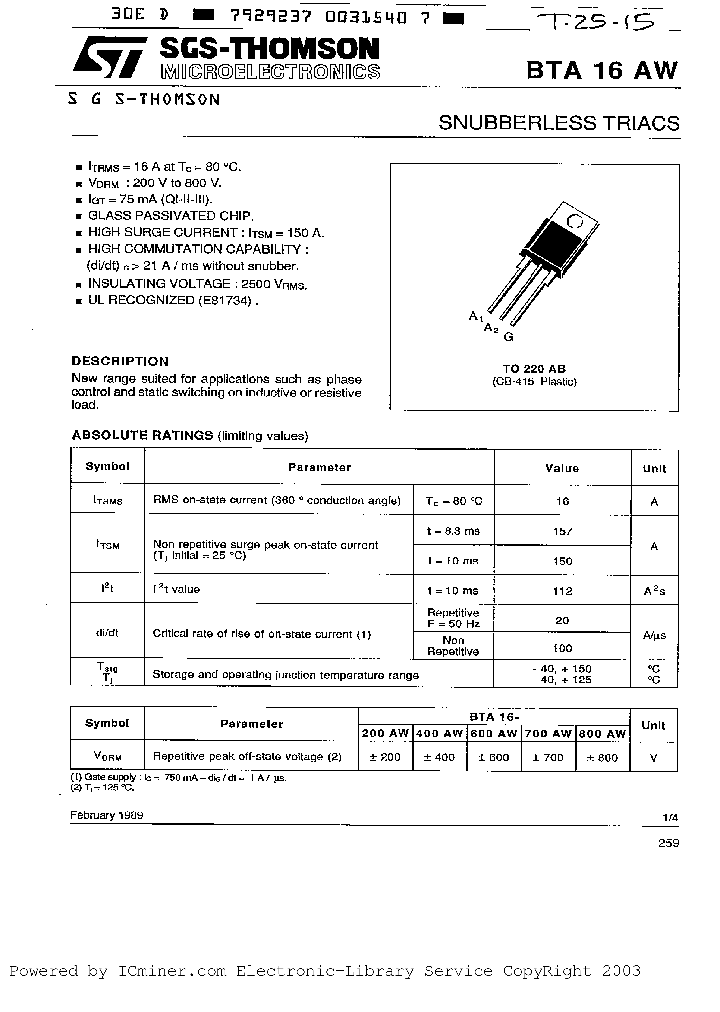 BTA16-700AW_1842402.PDF Datasheet