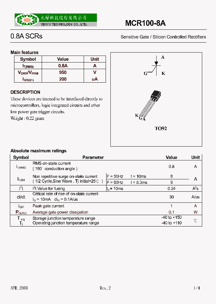 MCR100-8A_1928966.PDF Datasheet