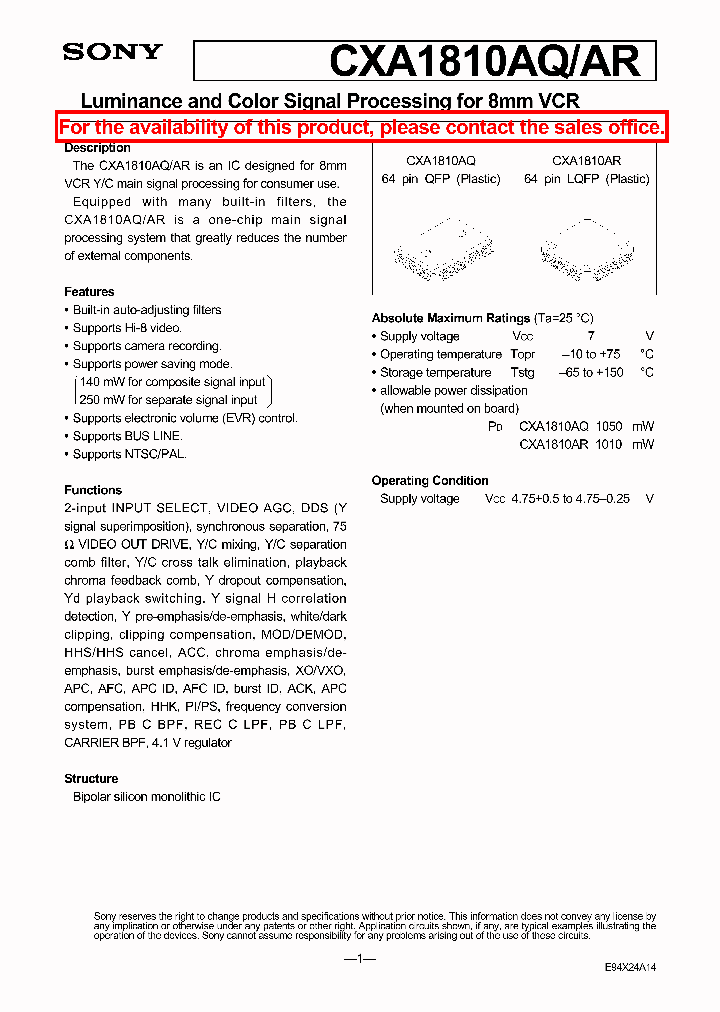 CXA1810AQAR_1864885.PDF Datasheet