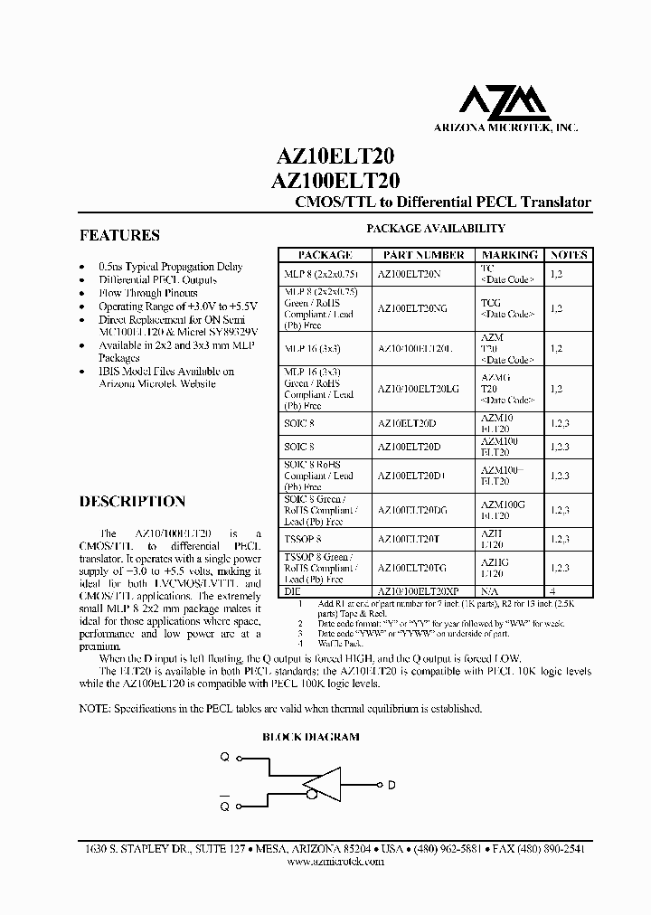 AZ10100ELT20LG_1932304.PDF Datasheet